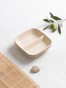 YELONA - Beige Square Wheat Straw Bamboo Fiber Eco-Friendly Dip Plates, Set Of 2 Pcs