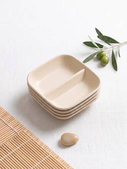 YELONA - Beige Square Wheat Straw Bamboo Fiber Eco-Friendly Dip Plates, Set Of 4 Pcs