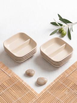 YELONA - Beige Square Wheat Straw Bamboo Fiber Eco-Friendly Dip Plates, Set Of 4 Pcs
