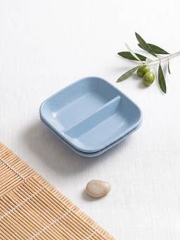 YELONA - Blue Square Wheat Straw Bamboo Fiber Eco-Friendly Dip Plates, Set Of 2 Pcs