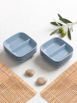 YELONA - Blue Square Wheat Straw Bamboo Fiber Eco-Friendly Dip Plates, Set Of 4 Pcs