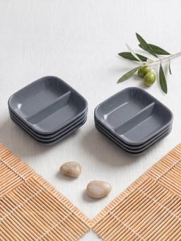 YELONA - Grey Square Wheat Straw Bamboo Fiber Eco-Friendly Dip Plates, Set Of 4 Pcs
