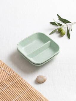 YELONA - Green Square Wheat Straw Bamboo Fiber Eco-Friendly Dip Plates, Set Of 2 Pcs