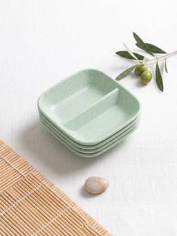 YELONA - Green Square Wheat Straw Bamboo Fiber Eco-Friendly Dip Plates, Set Of 4 Pcs