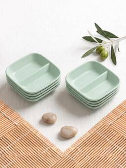 YELONA - Green Square Wheat Straw Bamboo Fiber Eco-Friendly Dip Plates, Set Of 4 Pcs