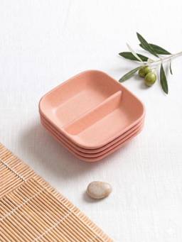 YELONA - Pink Square Wheat Straw Bamboo Fiber Eco-Friendly Dip Plates, Set Of 4 Pcs