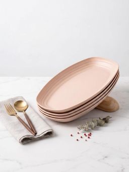 YELONA - Beige Oval Wheat Straw & Bamboo Fiber Eco-Friendly Dining Plates, Set Of 4