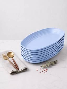 YELONA - Blue Oval Wheat Straw & Bamboo Fiber Eco-Friendly Dining Plates, Set Of 8