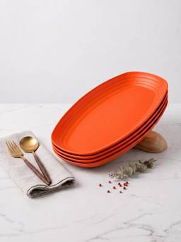 YELONA - Orange Oval Wheat Straw & Bamboo Fiber Eco-Friendly Dining Plates, Set Of 4