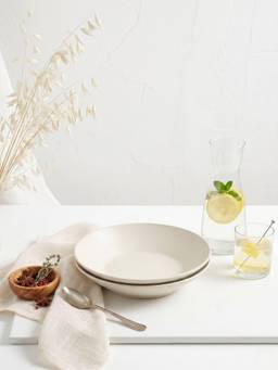 YELONA - Eco-Friendly Wheat Straw Bamboo Fiber Round Serving Bowls Set Of Two (Beige)