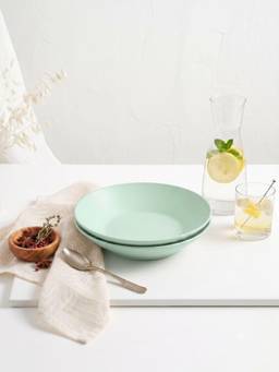 YELONA - Eco-Friendly Wheat Straw Bamboo Fiber Round Serving Bowls Set Of Two (Green)