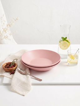 YELONA - Eco-Friendly Wheat Straw Bamboo Fiber Round Serving Bowls Set Of Two (Pink)