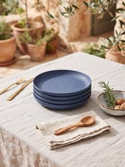 YELONA - Navy Blue Round Wheat Straw Bamboo Fiber Eco-Friendly Dinner Plates Set Of 4