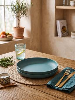 YELONA - Teal Round Wheat Straw Bamboo Fiber Eco-Friendly Dinner Plates Set Of 2