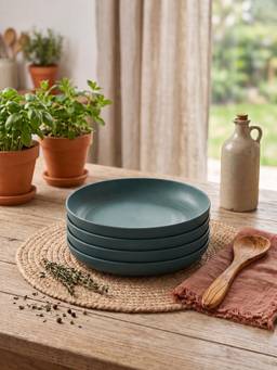 YELONA - Teal Round Wheat Straw Bamboo Fiber Eco-Friendly Dinner Plates Set Of 4