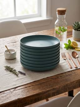 YELONA - Teal Round Wheat Straw Bamboo Fiber Eco-Friendly Dinner Plates Set Of 8