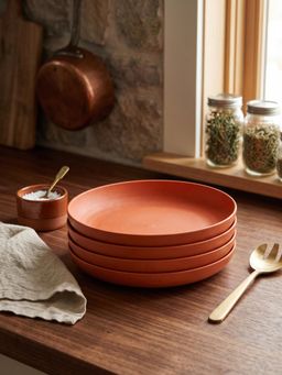 YELONA - Orange Round Wheat Straw Bamboo Fiber Eco-Friendly Dinner Plates Set Of 4