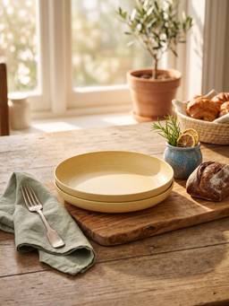 YELONA - Yellow Round Wheat Straw Bamboo Fiber Eco-Friendly Dinner Plates Set Of 2
