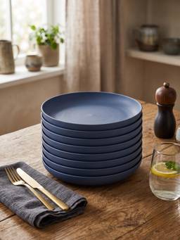 YELONA - Navy Blue Round Wheat Straw Bamboo Fiber Eco-Friendly Dinner Plates Set Of 8
