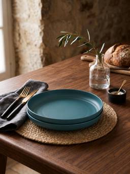 YELONA - Teal Round Wheat Straw Bamboo Fiber Eco-Friendly Dinner Plates Set Of 2