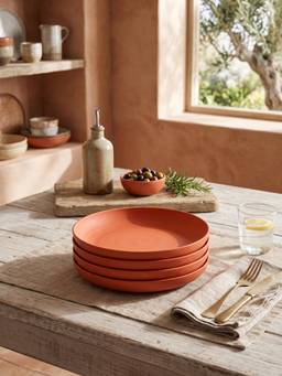 YELONA - Orange Round Wheat Straw Bamboo Fiber Eco-Friendly Dinner Plates Set Of 4