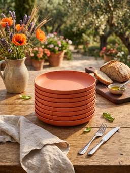 YELONA - Orange Round Wheat Straw Bamboo Fiber Eco-Friendly Dinner Plates Set Of 8