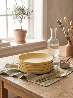 YELONA - Yellow Round Wheat Straw Bamboo Fiber Eco-Friendly Dinner Plates Set Of 4