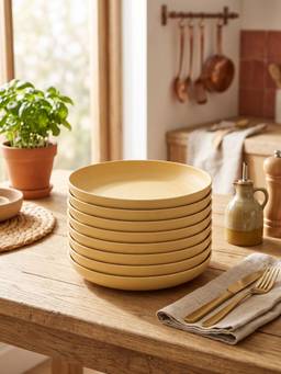 YELONA - Yellow Round Wheat Straw Bamboo Fiber Eco-Friendly Dinner Plates Set Of 8