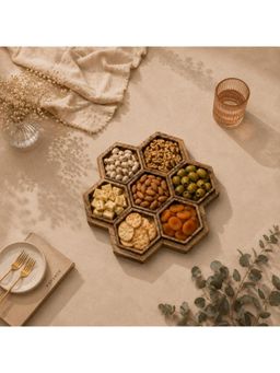 The Pitara Project - Tray Wooden - Honeycomb Tray With Platters