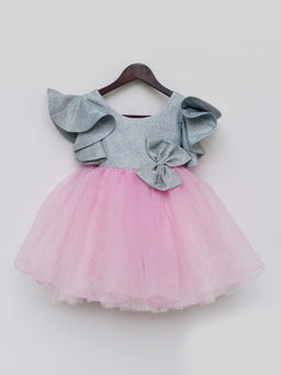 Fayon Kids - Blue Shimmer And Pink Glitter Net Frock