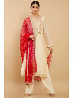 Soch - Women Beige Chiffon Embroidered Unstiched Dress Material (Set of 3)