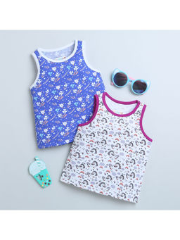 Bumzee - Blue and White Girls Sleeveless Tank Top (Set of 2)