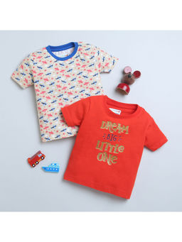 Bumzee - Beige and Red Boys Half Sleeves T-Shirt (Set of 2)