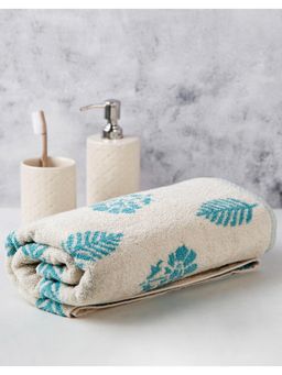 Fabindia - Blue Siena Buti Cotton Woven Pile Towel-Medium