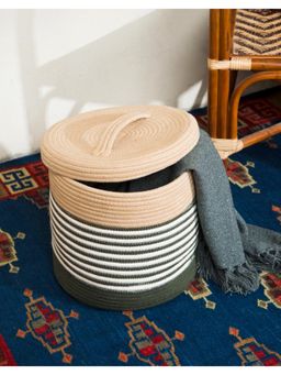 Fabindia - Green Fusion Cotton Laundry Basket with Lid