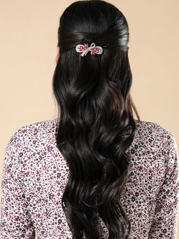 Yellow Chimes - Women Pink and White Embellished Claw Clip