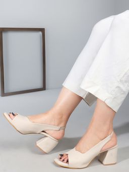 Carlton London - Cream Backstrap Block Heels for Women
