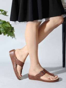 Carlton London - Brown Open Toe Casual Wedge Sandals for Women