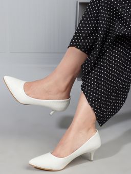 Carlton London - White Slip On Kitten Women Pump Heels