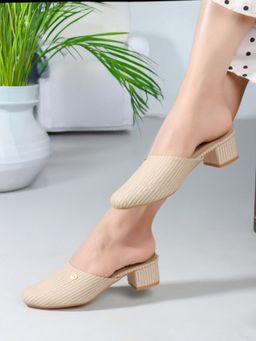 Carlton London - Women Striped Cream Block Heels Mule