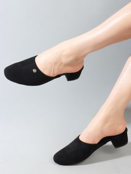 Carlton London - Women Solid Black Block Heels Mules