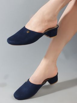 Carlton London - Women Solid Navy Blue Block Heels Mules