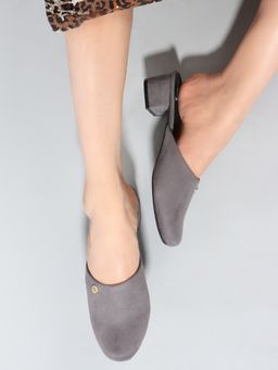 Carlton London - Women Solid Dark Grey Block Heels Mules