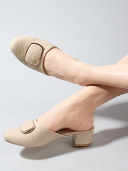 Carlton London - Women Textured Beige Block Heels Mule