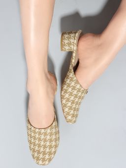 Carlton London - Women Printed Beige Block Heels Mules
