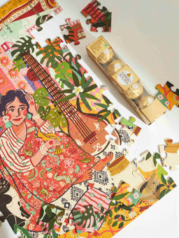 Chumbak - Lady with the Sitar Jigsaw Puzzle + Ferrero Rocher Set