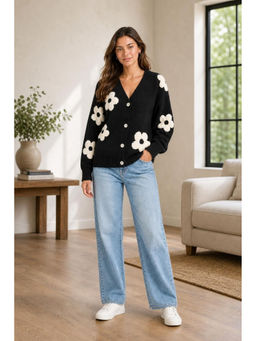 Cider - V Neck Graphic Floral Button Cardigan