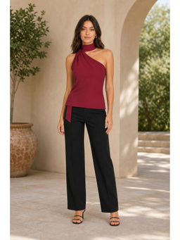 Cider - Maroon Asymmetrical Neck Crop Top