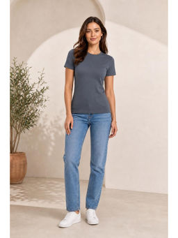 Cider - Grey Round Neckline Knit Short Sleeve Tee