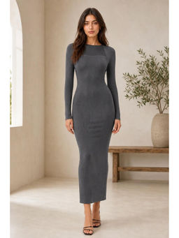 Cider - Black Solid Rib Tube Maxi Dress and Shrug (Set of 2)